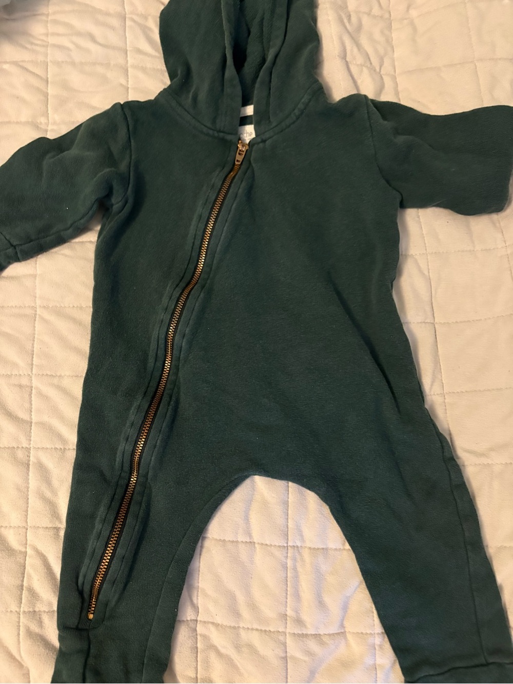 Mini Mioche Kids Hooded One-Piece Romper in Deep Green